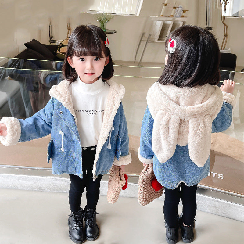 Veste en jean fille bébé fille Plus velours épaississement
