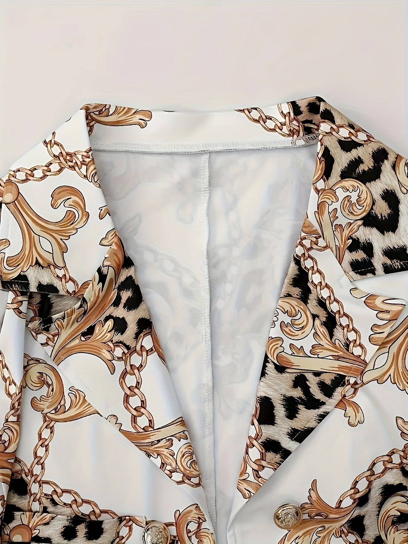 Tvådelad kavaj med slagmönster, geometriskt tryck, mikroelastiska, fuskknappar, casual tyg, outfit för vår och höst, polyester, damkläder, säljs inte på Amazon