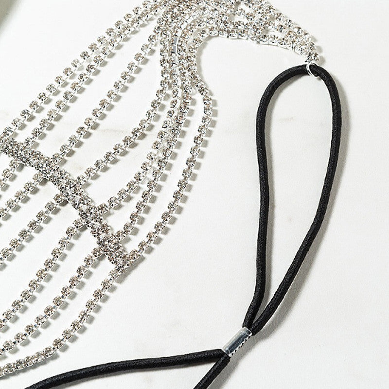 Flash Diamond Rhinestone Elastiskt Pannband Hårtillbehör Fem rader med diamanter