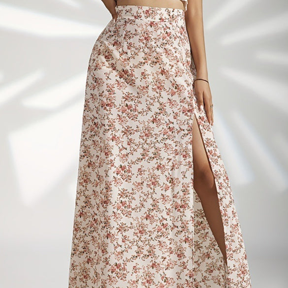 Gentle High Waist Slit Floral Skirt For Women - Feminine Softness