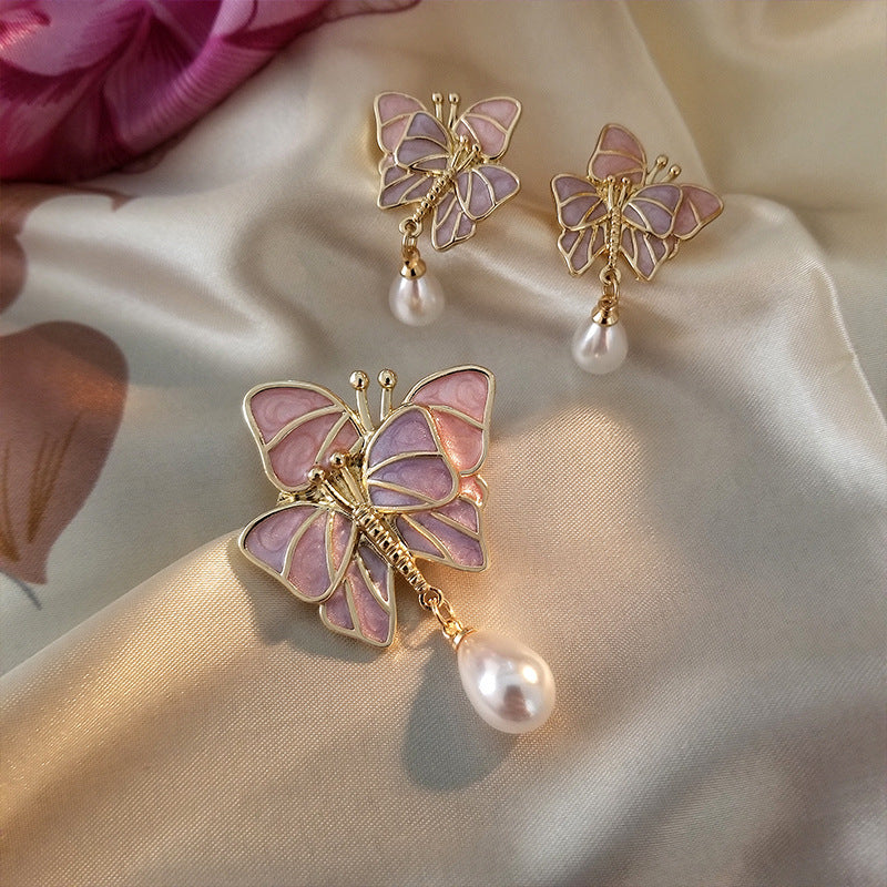 Tender Butterfly Brosch Kvinnlig Sidenscarf Knapp Tecknad Emalj Midja Stängningsnål Pärla Tillbehör