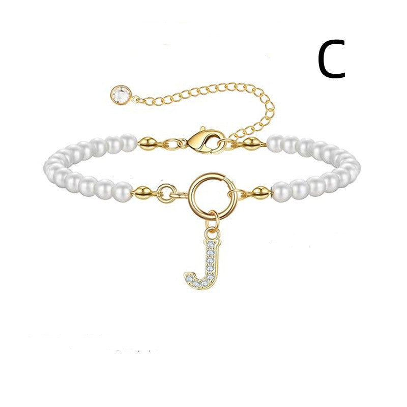 2024 Nytt Mode Toggle Lock Initial Armband Kvinnor AZ Bokstav Hänge 6mm Pärlarmband För Kvinnor Smycken Gåva