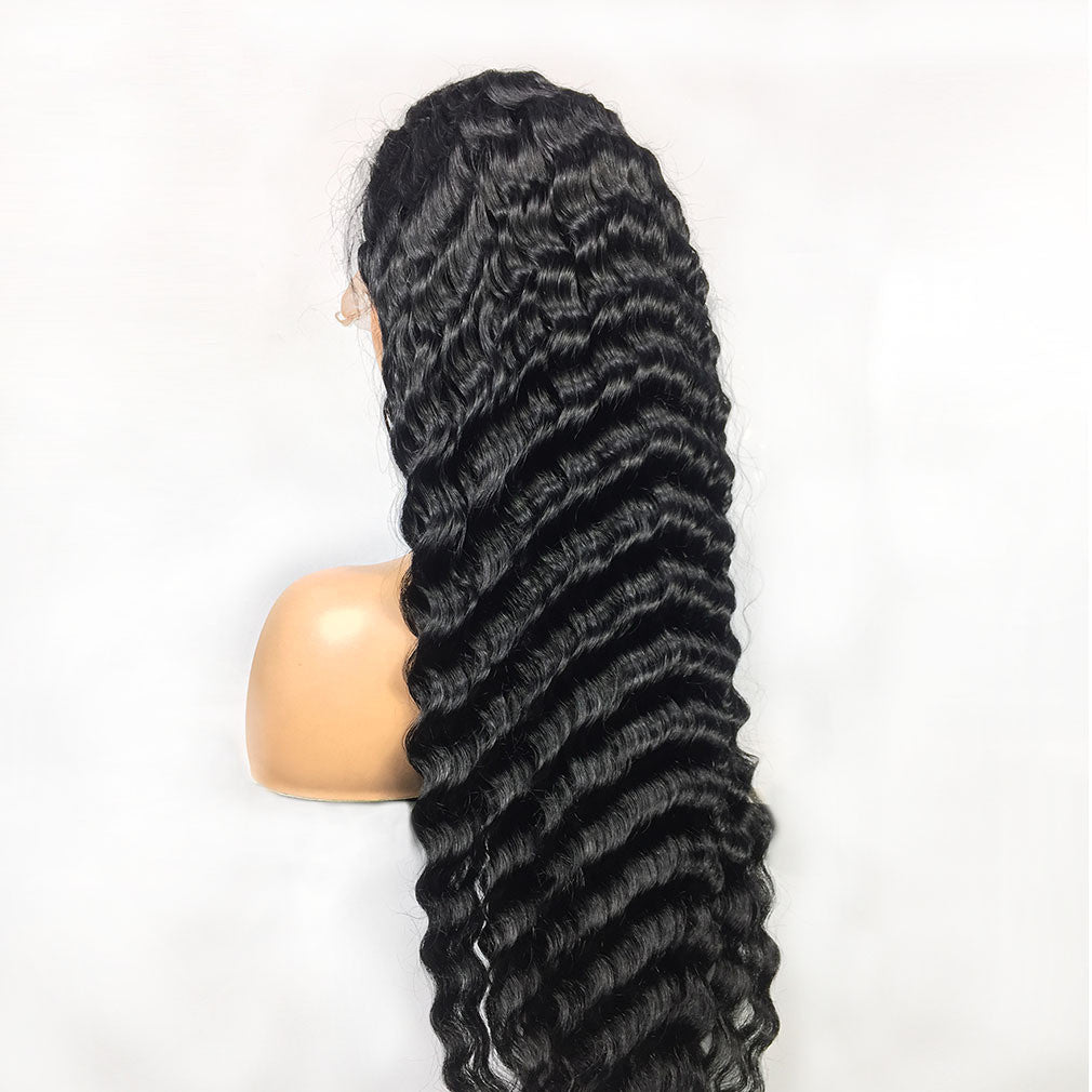 Människohår 28 30 Deep Wave Lace Frontal Peruker 13 4 Front Peruker