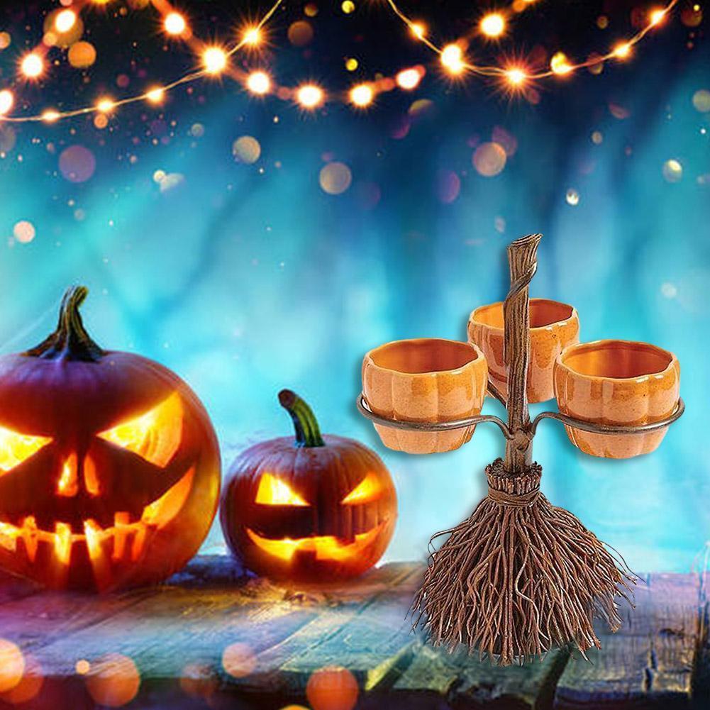 Support de bol de collation de citrouille de balai d'halloween, décorations de décoration de maison