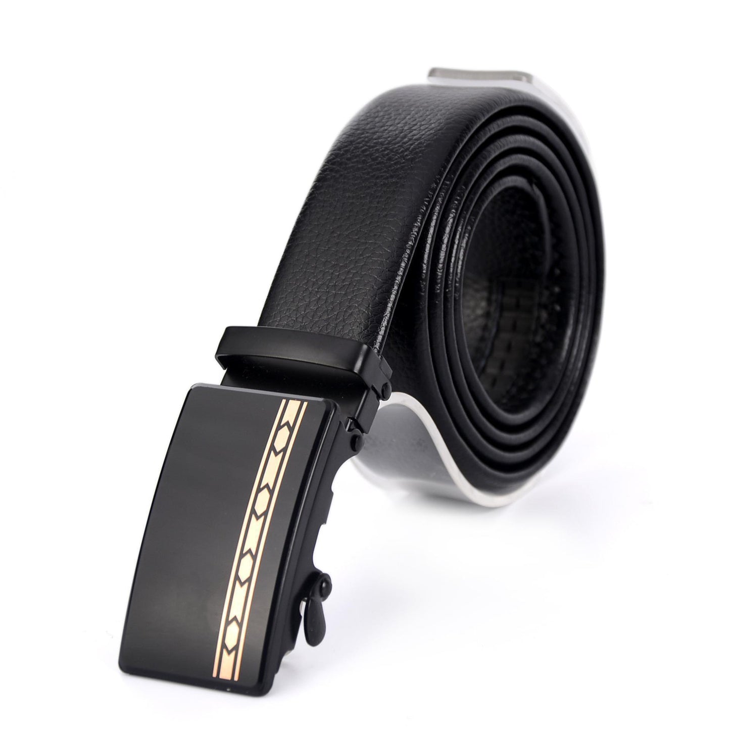 Men's Automatic Buckle Mirror Acrylic Iron Button Business Casual Belt - Reflective Sophistication