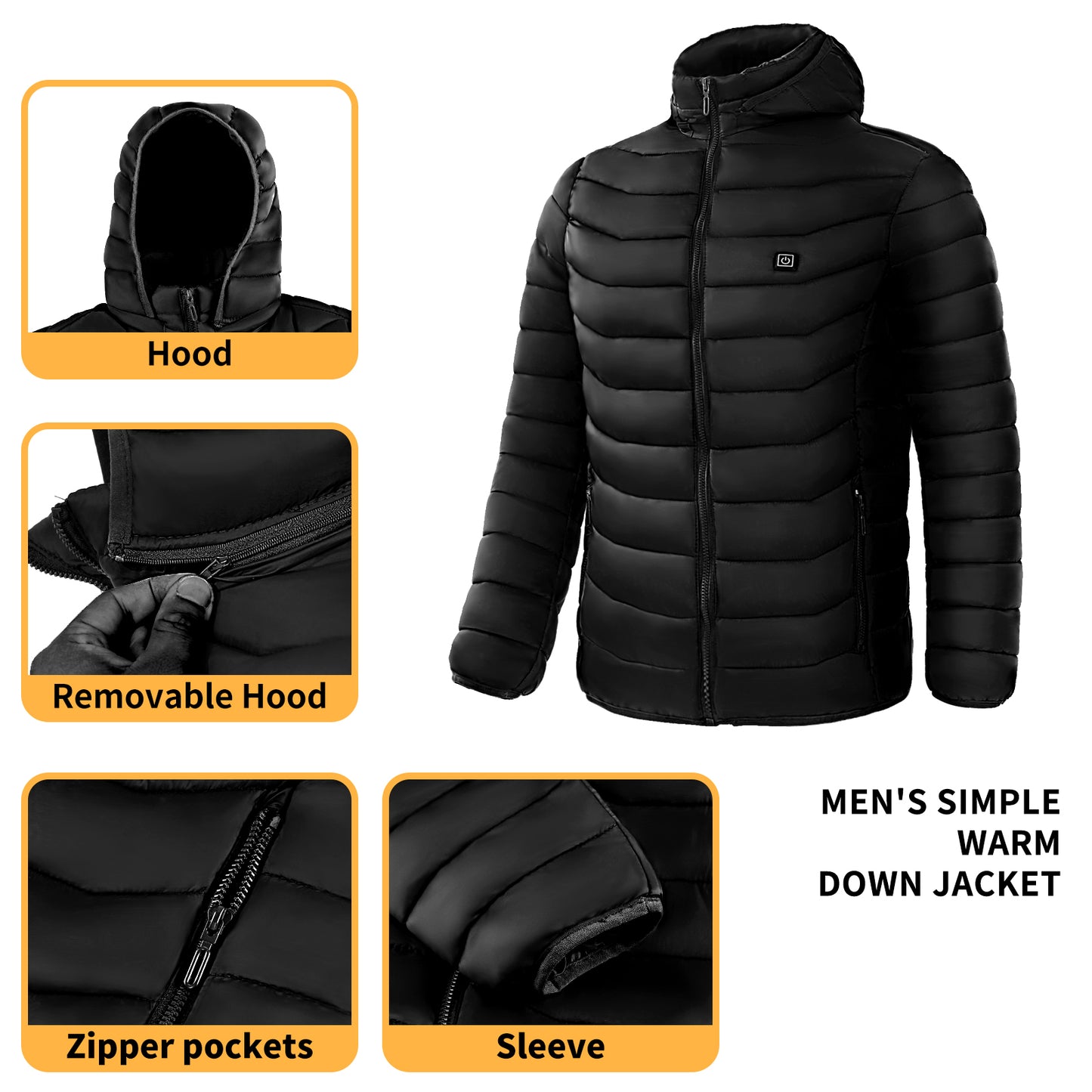 Veste bouffante chauffante pour hommes, manteau chauffant électrique, capuche isolée, coupe-vent, 9 Zones de chaleur