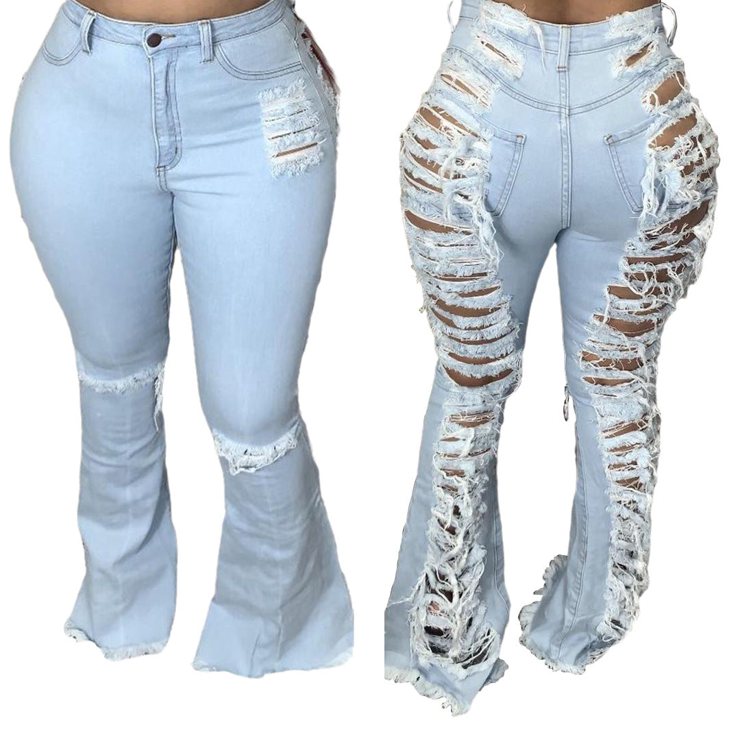 Jeans uniques à la mode, pantalons extensibles de grande taille à cloche