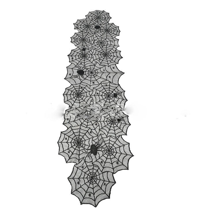 Nappe de Table en dentelle noire pour Halloween, chemin de Table, écharpe de cheminée en toile d'araignée, décorations d'halloween pour la maison