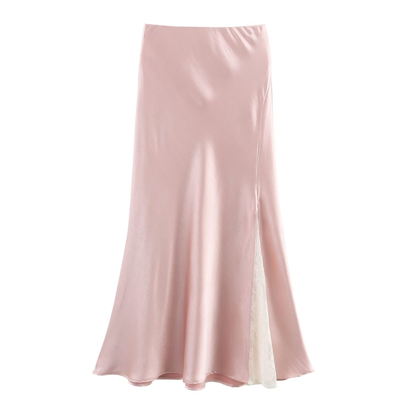 Professional One-Side Lace Satin Fishtail Skirt - Polyester High-Waisted (4 Colors, M-XL, College Style)