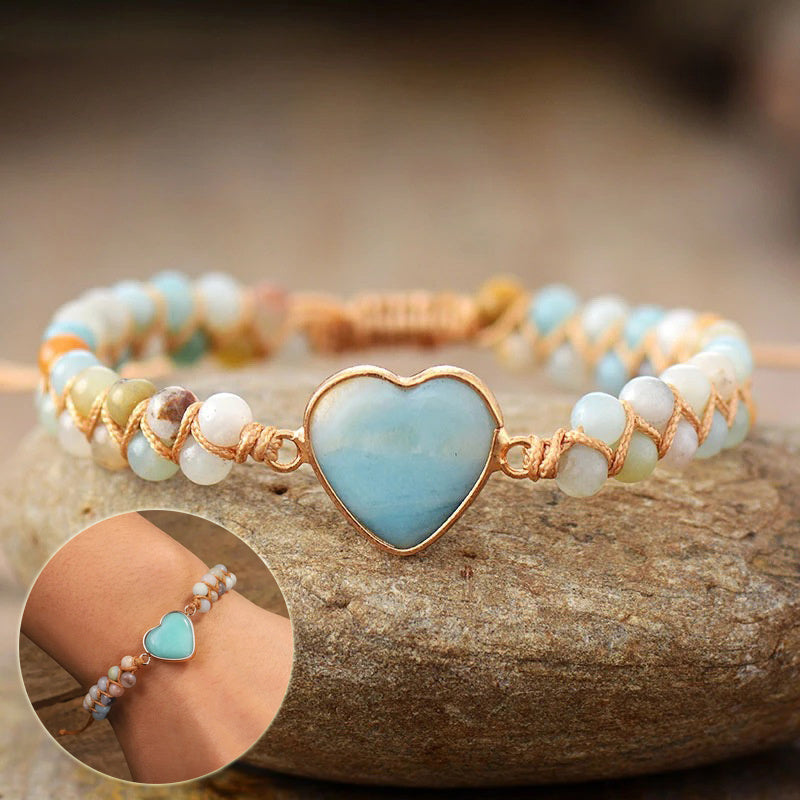 Klassiska hjärtformade charmarmband Amazonit snöre flätade makramé armband tonårsflickor wrap armband femme kvinnor smycken