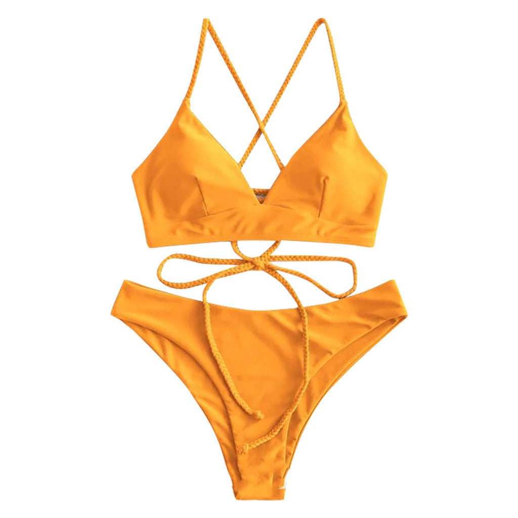 Solid Color Bikini Sexy Strappy Swimsuit