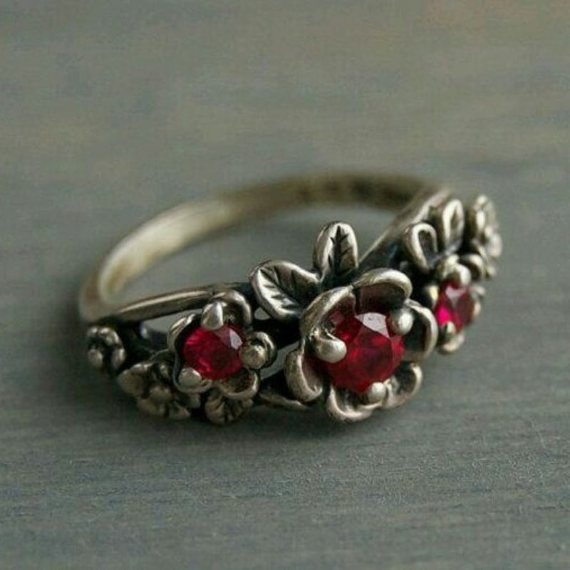 Bague rétro en Zircon rouge pour femmes, mode