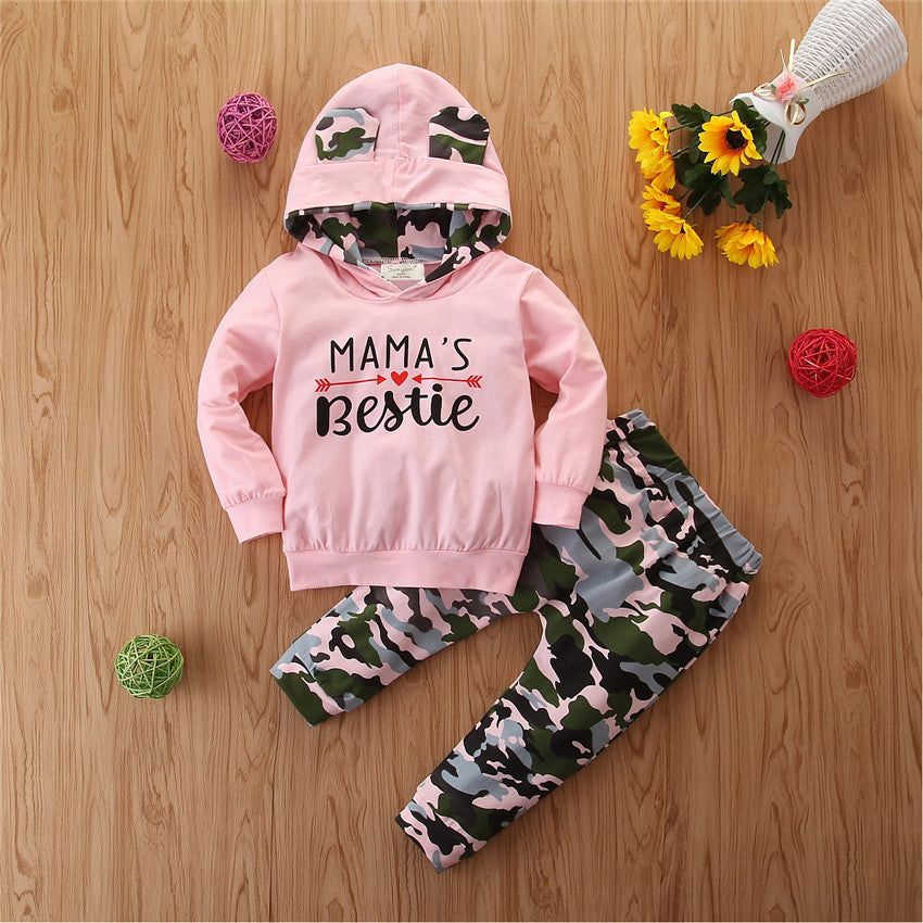 Pull à capuche pour filles, petit costume Type Ins, Camouflage, ensemble 2 pièces, printemps et automne