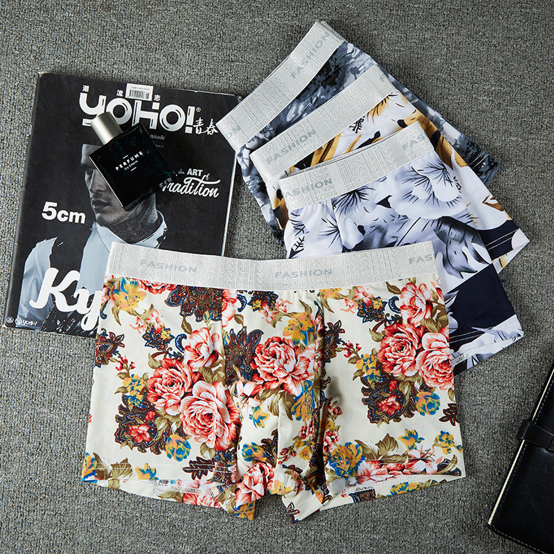 Tunna issilkesunderkläder för män, boxershorts med andningsförmåga och komfort, tryck, antibakteriella