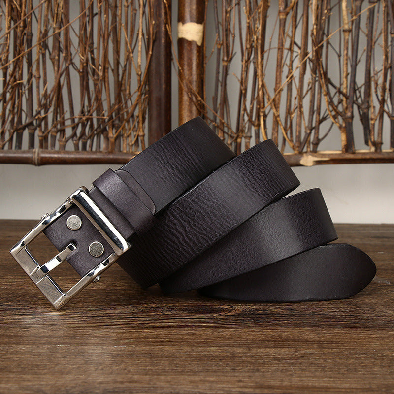 Men's Retro Leather All-Match First Layer Cowhide Stainless Steel Buckle Belt - Vintage Character