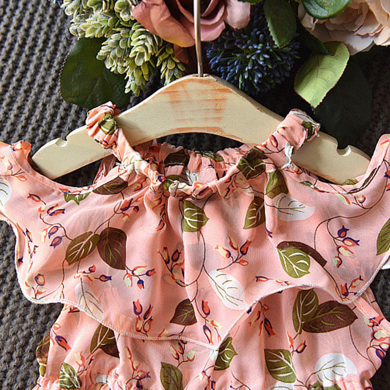 Robe pour enfants filles feuille en mousseline de soie sans manches vacances bohème