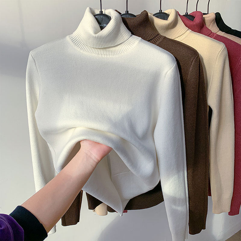 Turtle Neck Vintertröja Dam Elegant Tjock Varm Dam Stickad Pullover Lös Basic Stickat