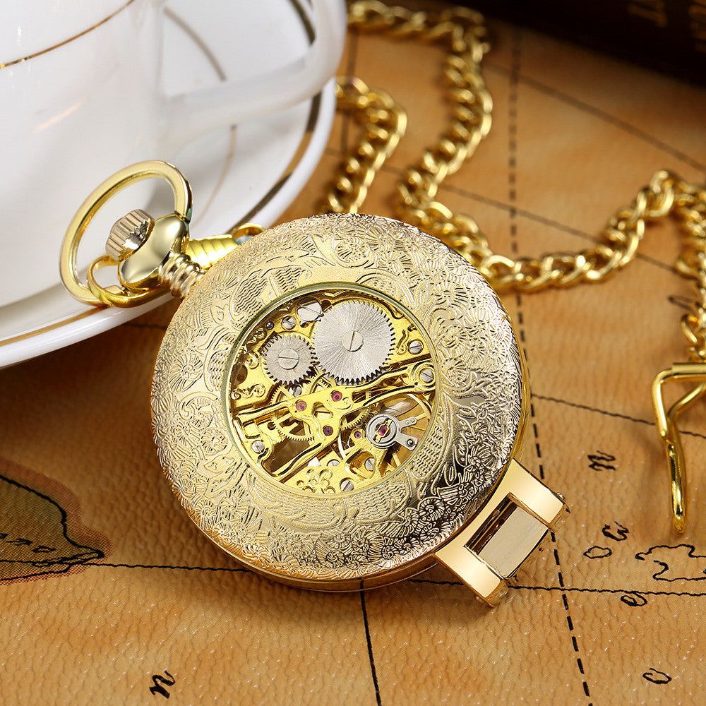 Flip Manual Mechanical Pocket Watch Roman Engraved Skeleton - Traditional Craftsmanship Elegant Precision Unique Stylish