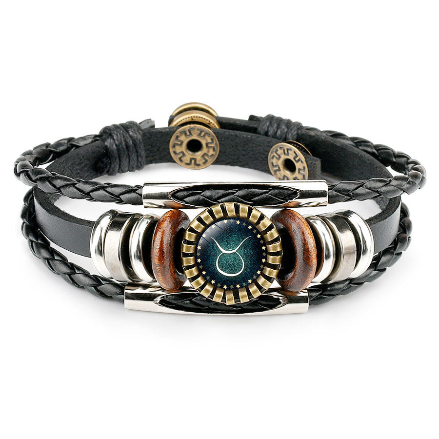 Flerskikts Läderarmband 12 Konstellationer Stjärntecken Herr Flätade Armband