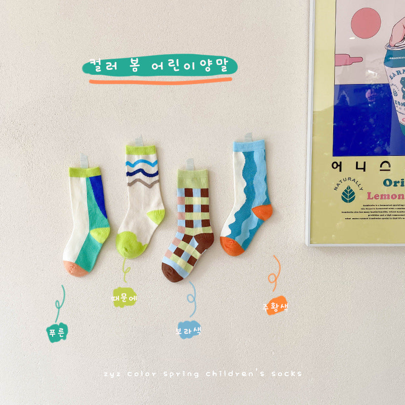 Chaussettes tube à blocs de couleurs Chaussettes pour bébé en coton