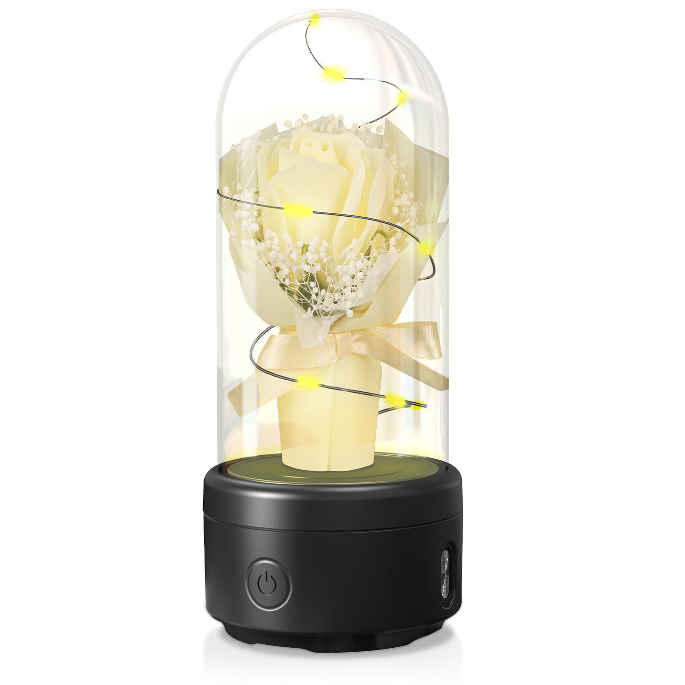 Creative 2 i 1 bukett LED-ljus och Bluetooth-högtalare Mors dag present Rose Lysande nattljusprydnad i glasskydd