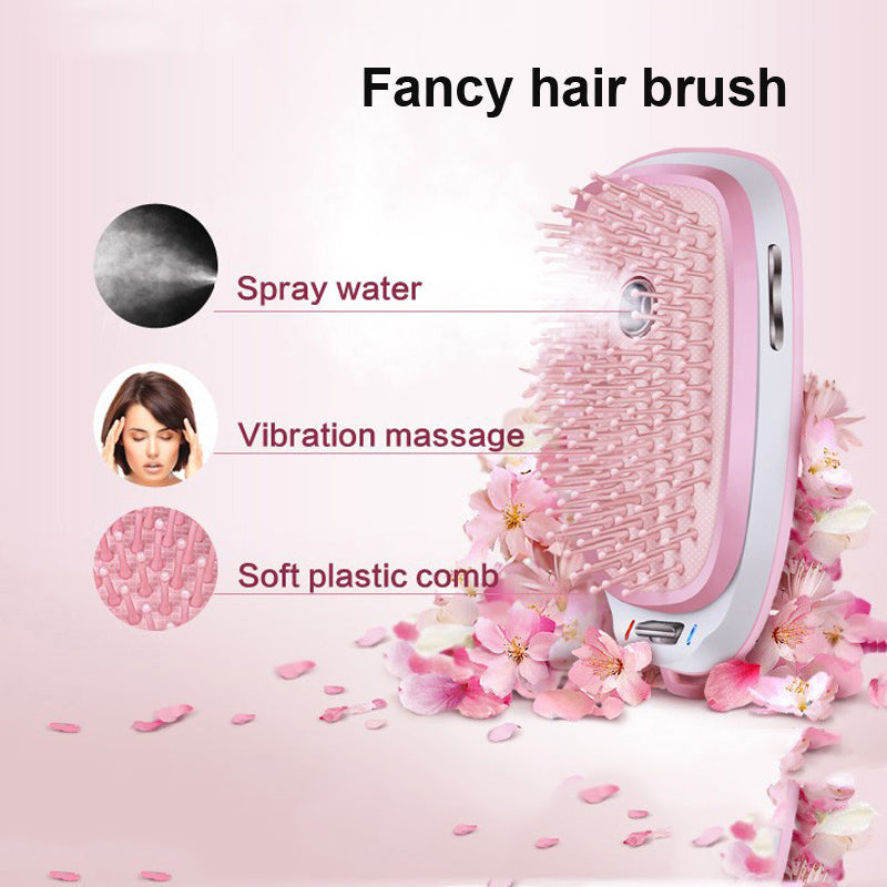 Electric Head Massage Comb - Steam Function - Anti-Static - Lithium Battery - Pink - 1 Gear - Cold Spray