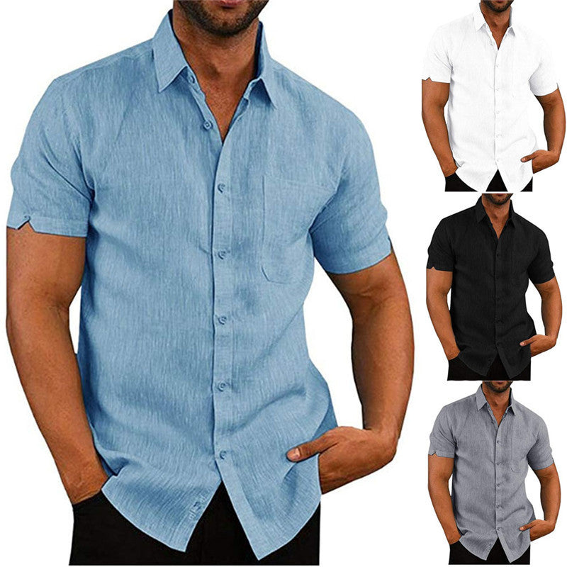 Herr Kortärmade Sommar Enfärgade Skjortor Casual Lösa Toppar T-shirt