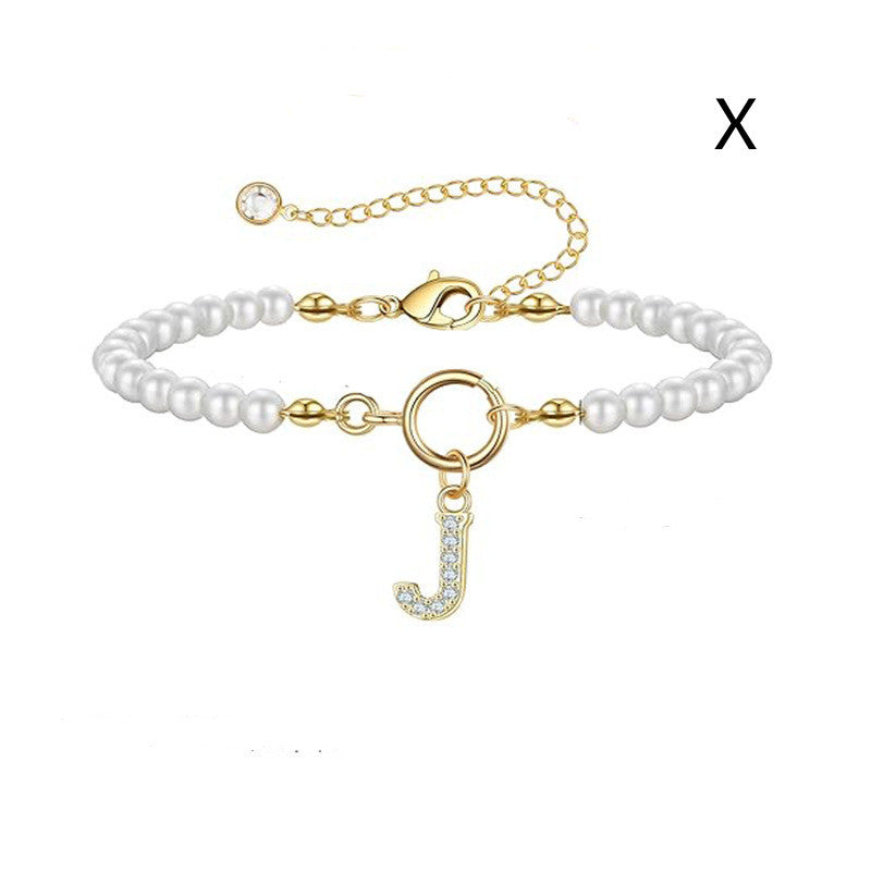2024 Nytt Mode Toggle Lock Initial Armband Kvinnor AZ Bokstav Hänge 6mm Pärlarmband För Kvinnor Smycken Gåva