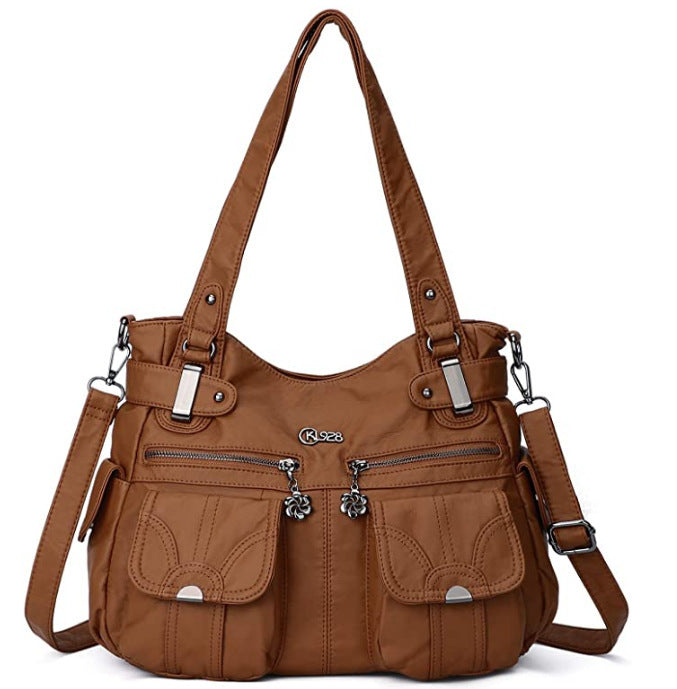 Sac messager Portable en cuir souple pour femmes, sacs à bandoulière avec poche à fermeture éclair, fourre-tout souple et décontracté