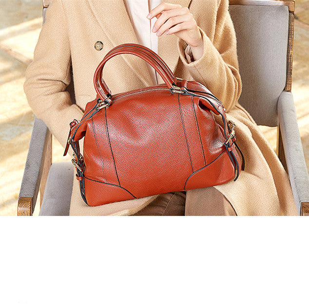 Premium Full-Grain Leather Tote - European Craftsmanship Cowhide Bag for Ladies