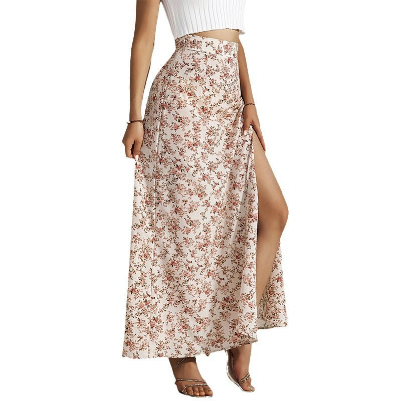 Gentle High Waist Slit Floral Skirt For Women - Feminine Softness