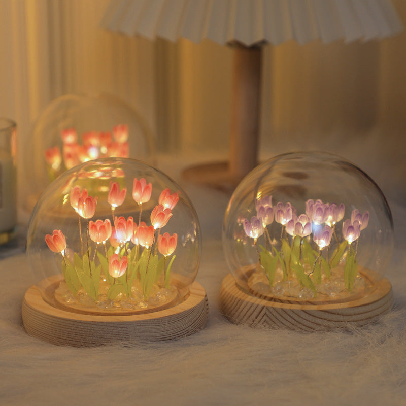 Veilleuse tulipe faite à la main, Film thermorétractable, matériel de bricolage, ornement de chevet, décoration de maison, cadeau exquis pour mère et petite amie