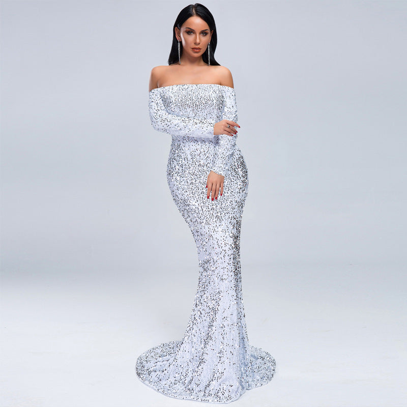 Holiday Entertainment: Strapless Long Sleeve Sequins Party Dress