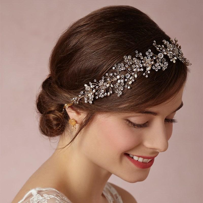 Accessoires de cheveux de mariée en cristal d'or et d'argent faits à la main