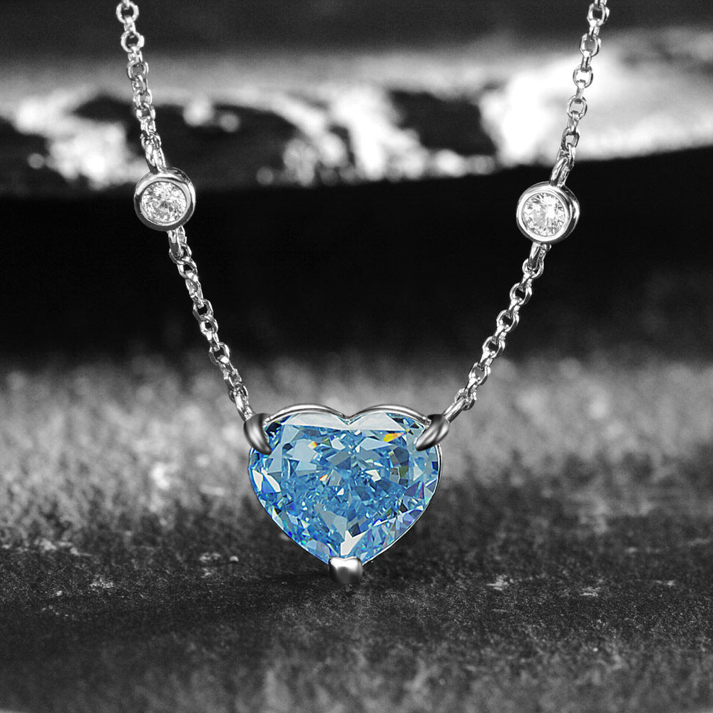 Oceanblå hjärtformad zirkon S925 sterlingsilver