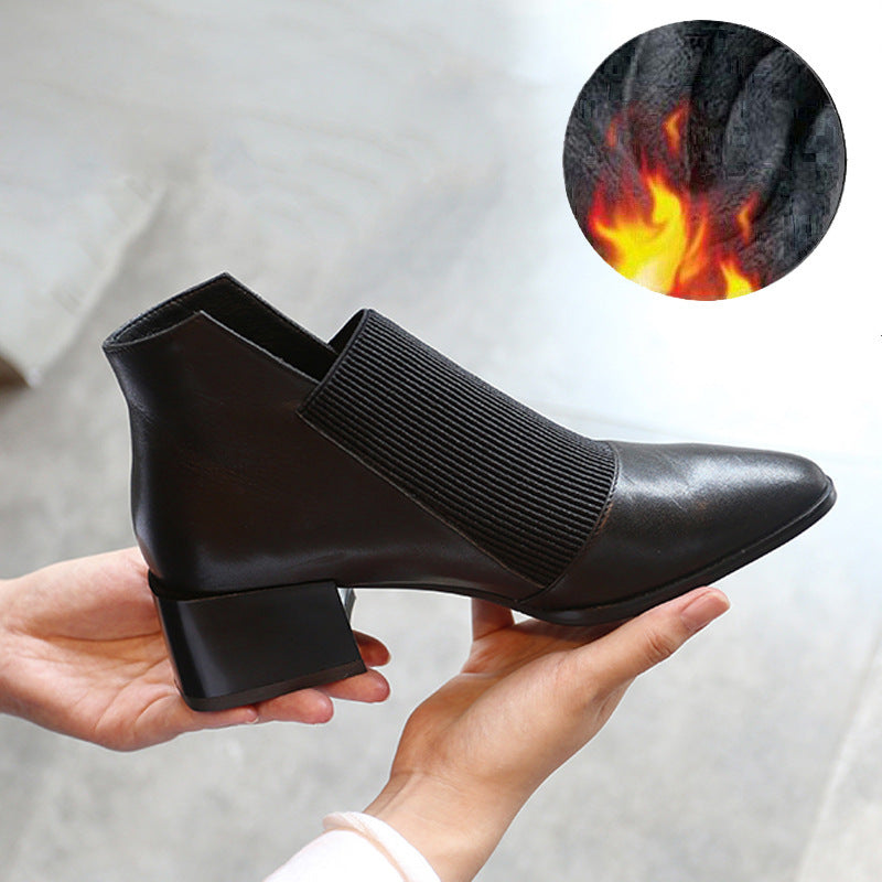 Women's Korean Style Cowhide Shoes - Versatile 3-5cm Heel