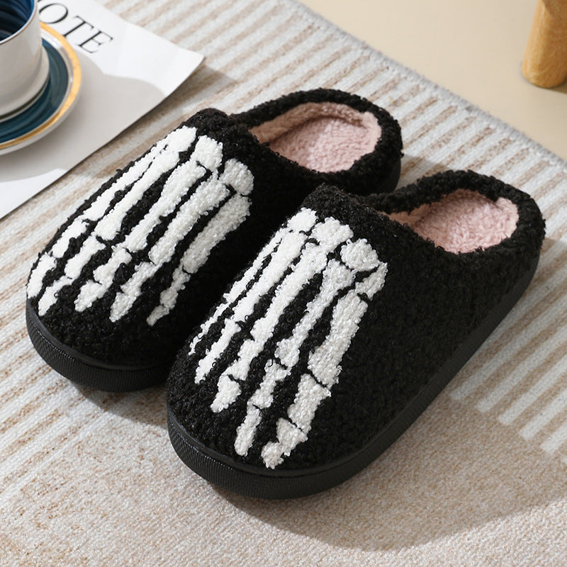 Halloween Skull Print Slippers - Spooky Winter Shoes - Gothic Collection