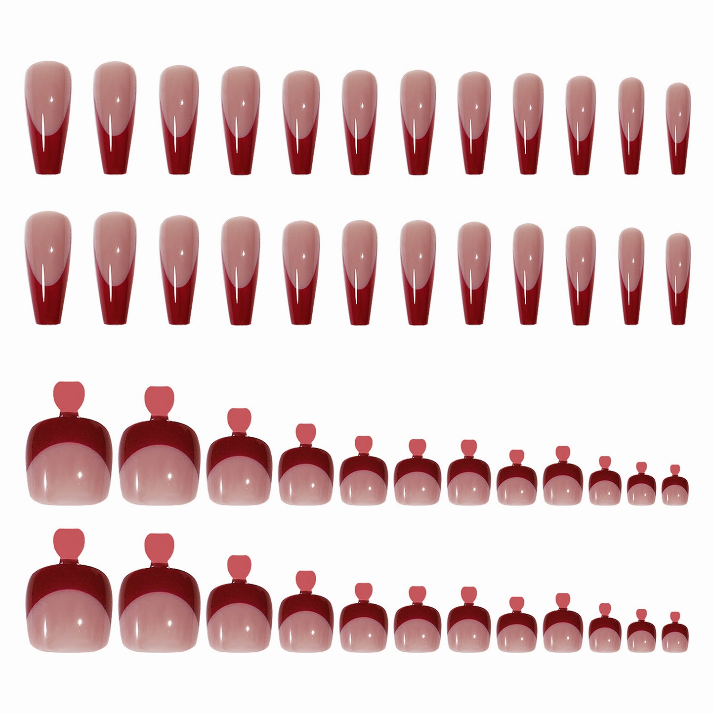 Bright Red Nail Patch Set - 24 Pieces - Hand & Foot Application - Complete Kit with Tools - Professional Nail Art