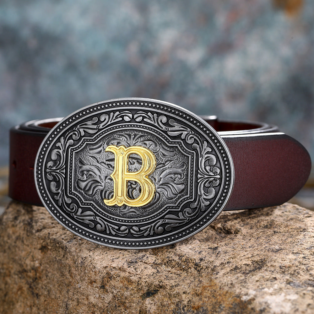 Unisex Floral Letter Buckle Belts - Artistic Expression