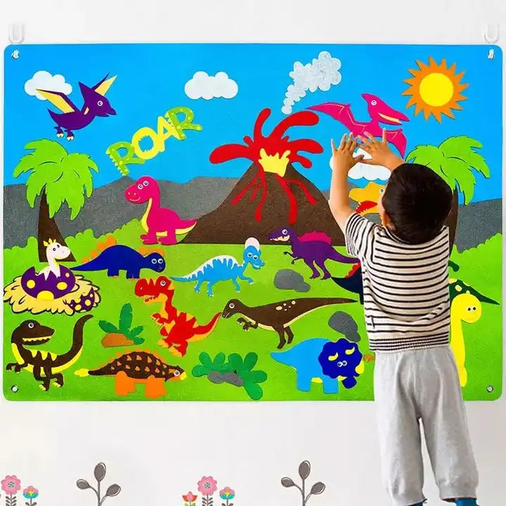 Pack de jeu en feutre tridimensionnel pour enfants, éducation précoce 3, bricolage, planche d'histoire, planche d'apprentissage, impression d'animaux dinosaures