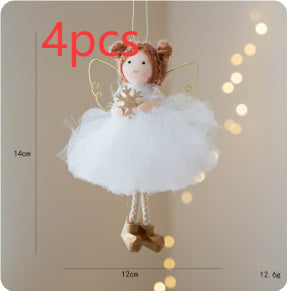 Christmas White Tulle Skirt Golden Wings Angel Girl Pendant