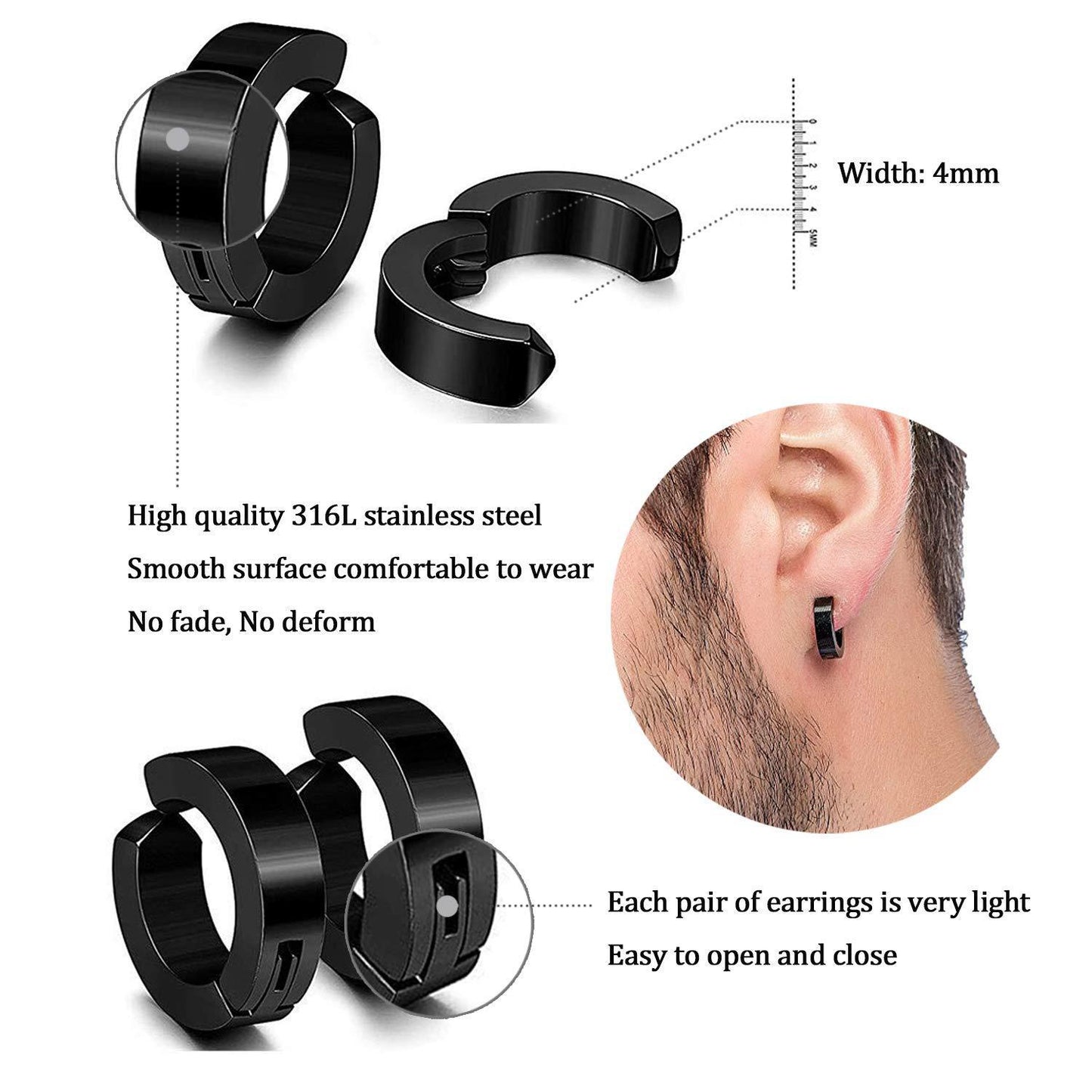Boucle d'oreille à tige en acier titane avec aimant en zircon croix non percée pour hommes