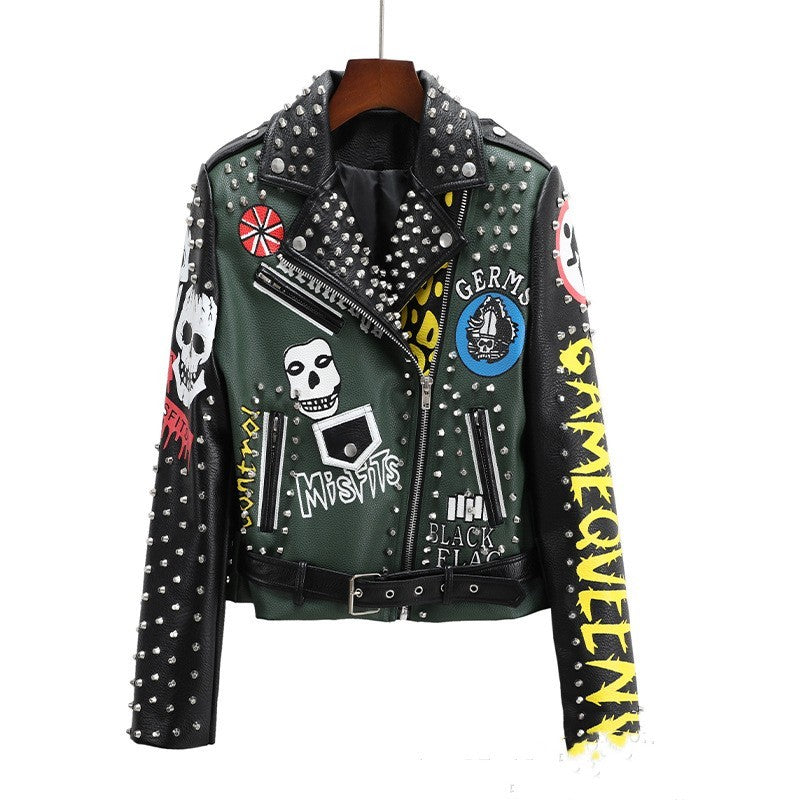 European American Fashion Floral Print Short Motorcycle Jacket - Stylish Durable Modern Biker Elegant