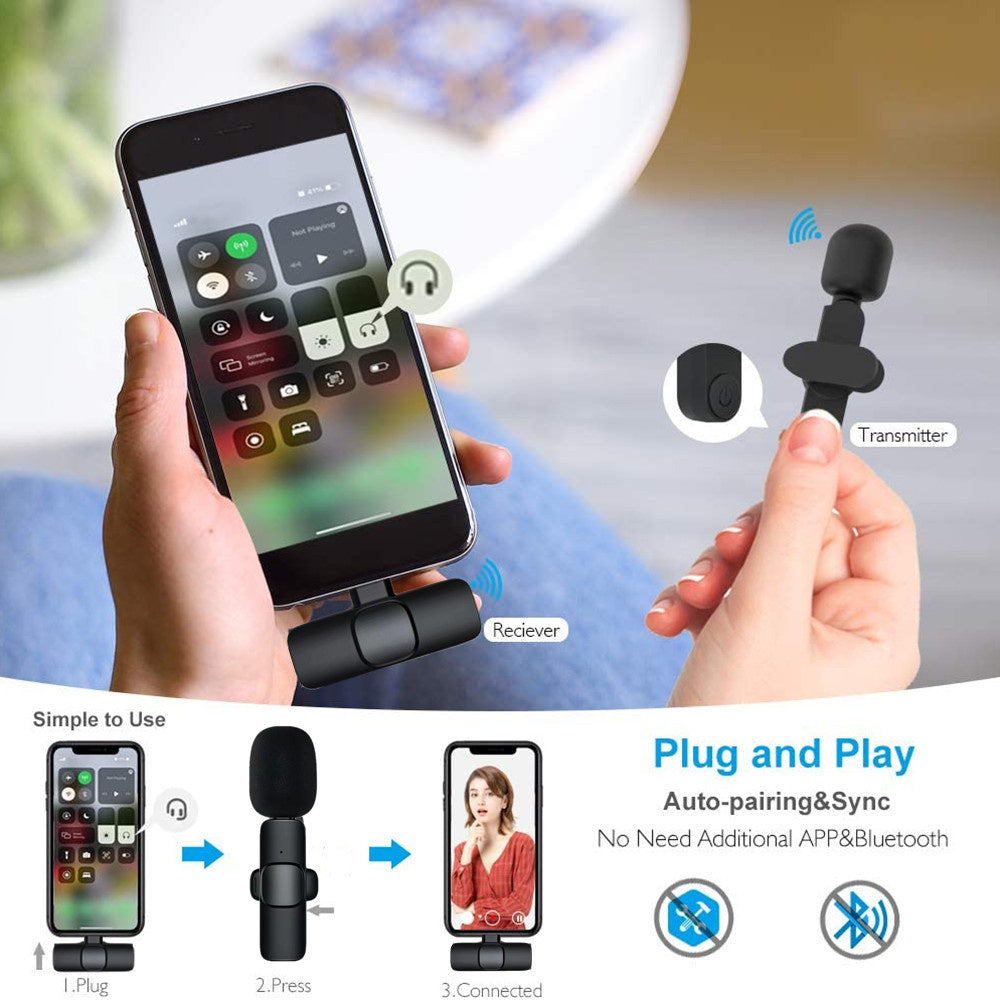 Trådlös Lavalier-mikrofon Bärbar Ljud Videoinspelning Minimikrofon för I-telefon Android Lång batteritid Livesändning Spel