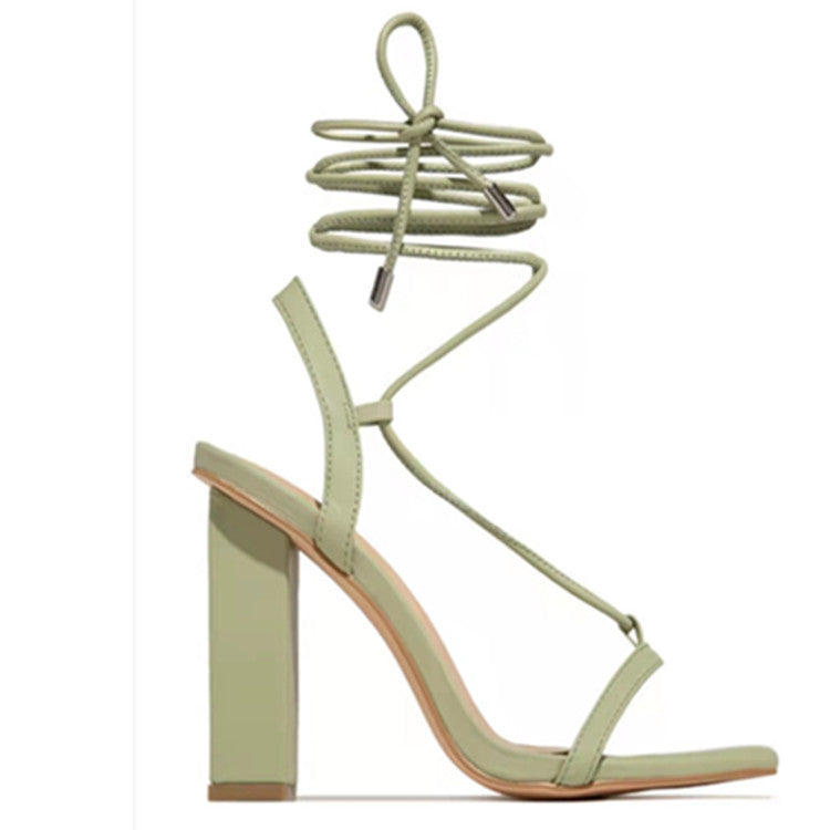 Women's Square Toe Ankle Lace-Up Strappy Sandals for Party Occasions