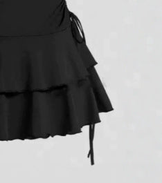 Professional Retro Irregular Pleated Skirt - Polyester Construction (Black, XS-L, Lace-Up Design)