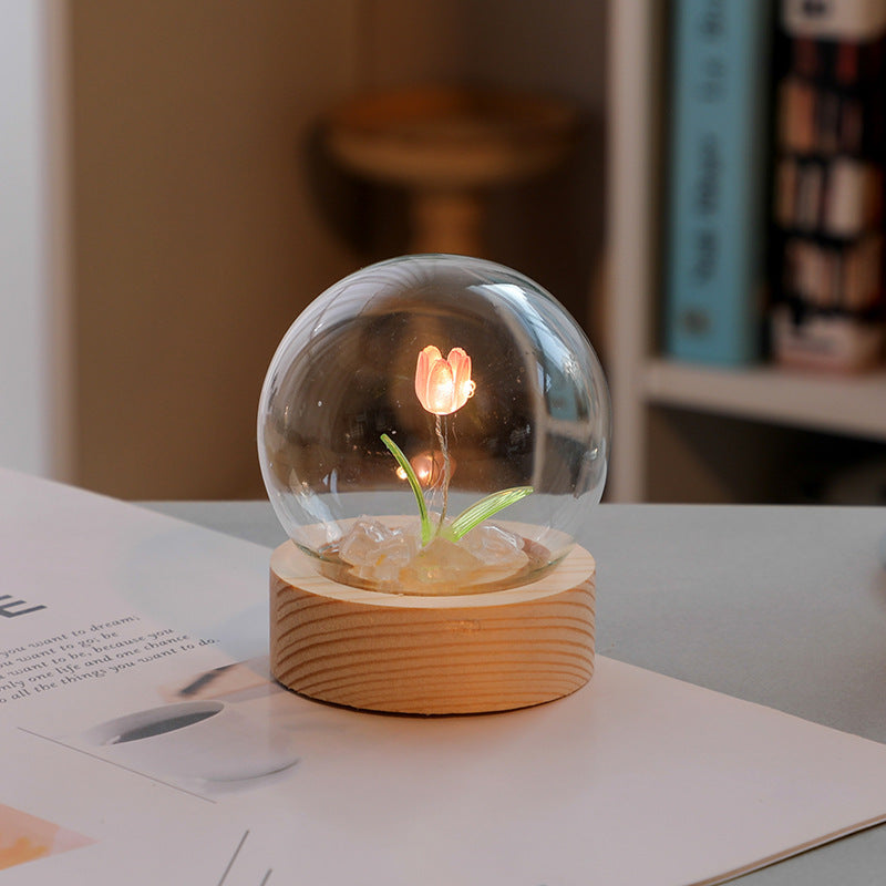 Tulipe artificielle veilleuse ornements à la main bricolage lampe de chevet LED lampe de nuit chambre décor cadeaux d'anniversaire lampe de Table