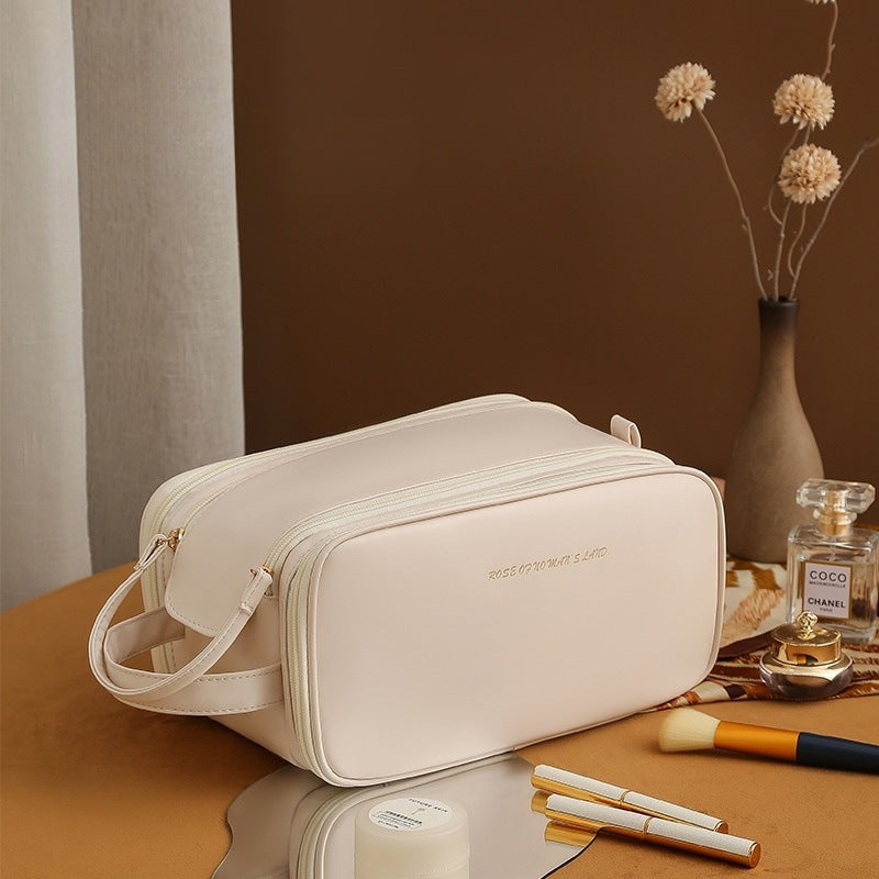 3-Tier Expandable Makeup Organizer - U-Shape Design Cosmetic Case with Double Zippers