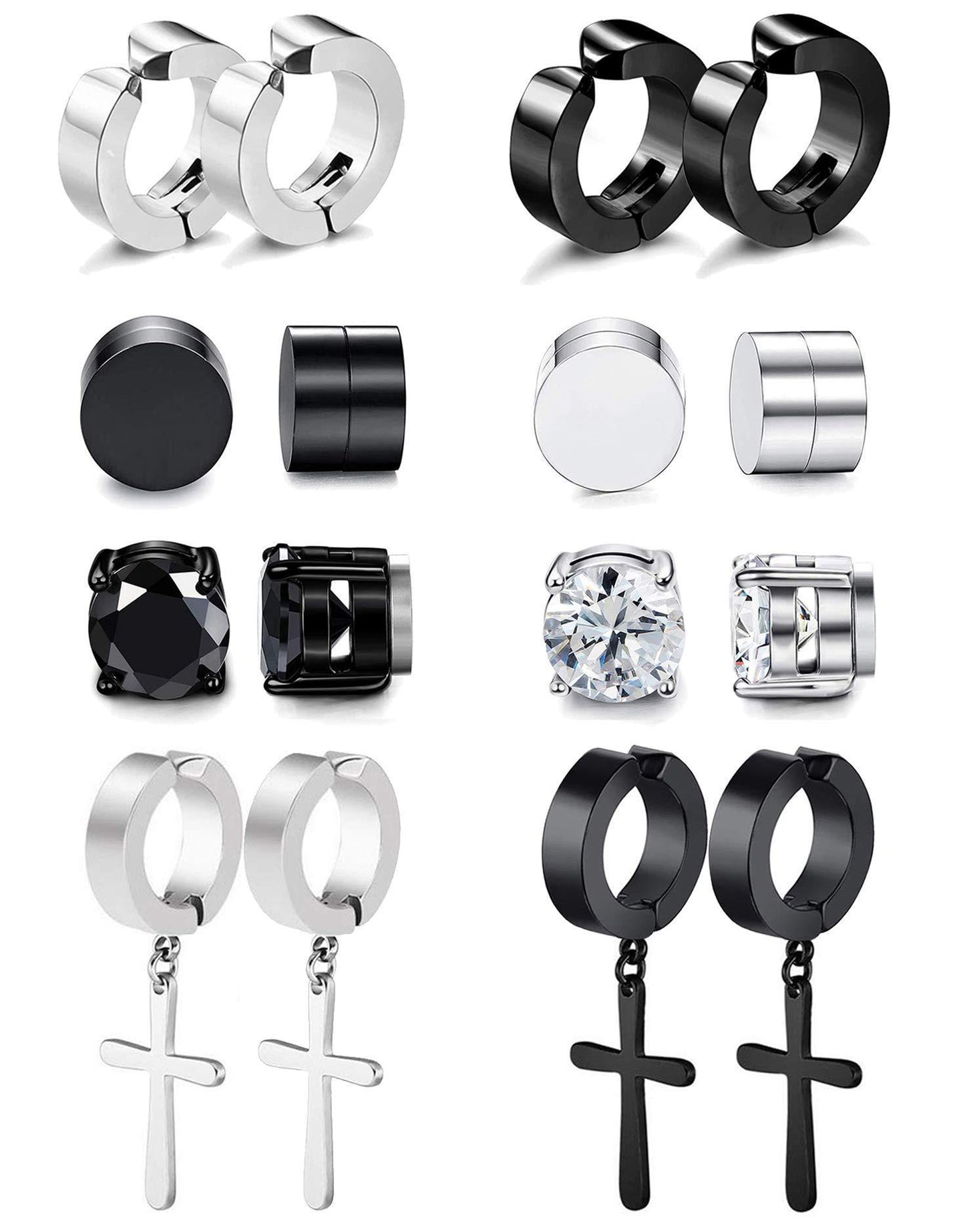 Boucle d'oreille à tige en acier titane avec aimant en zircon croix non percée pour hommes