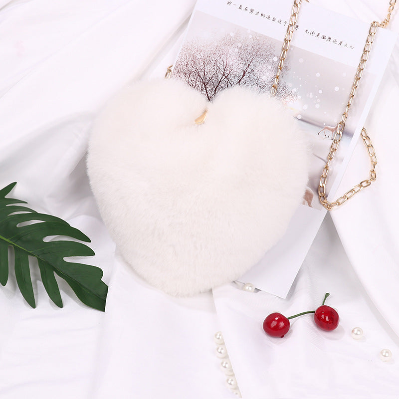 Heart-Shaped Plush Evening Bag - Romantic Chain Shoulder Bag for Special Occasions